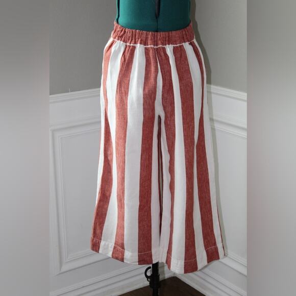 Madewell Huston Wide Leg Linen Crop Pants Red White Stripe Linen Pull-On Small - Picture 5 of 9